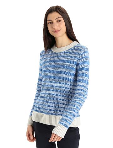 Chandails Icebreaker Merino Waypoint Crewe Femme Blanche Bleu | FR 1623TCEV